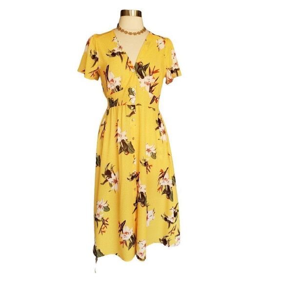 Women's Casual Midi Dress Floral Button Up Shift Lightweight Dress Small NWT - Picture 1 of 6